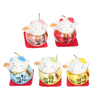  Японские керамические фигурки кошек: 5 шт. Кошки Богатство Манеки Нэко Статуя Китайские статуэтки Приборная панель автомобиля Декор