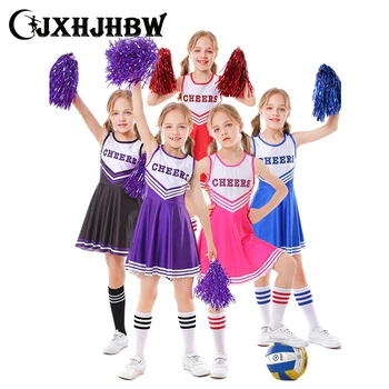 JXHJHBW Детский костюм для черлидинга Школьные девочки Форма чирлидерши Наряды для Хэллоуина Косплей Платье с носками Костюм
