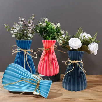 Nordic Пластиковая ваза Украшение гостиной Украшения INS Современная оригами однотонная ваза для цветочных композиций Домашний декор