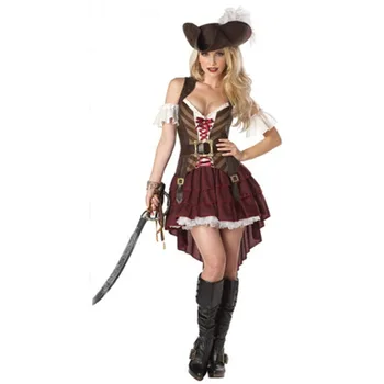 Косплей Пиратский костюм Леди Верхом Взрослая Пиратская Игра Синий Хэллоуин Костюм