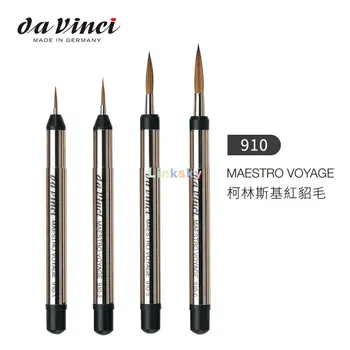 da Vinci Travel Series 910 Maestro Портативная кисть для рисования, круглая красная соболь Колинского с выдвижной ручкой, для иллюстрации
