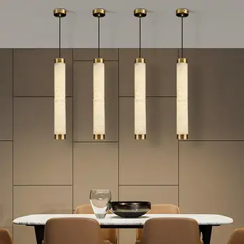 Современныеполностью медные люстры длинной формы лампы освещают гостиную роскошный домашний декор светодиодный мрамор подвесной светильник