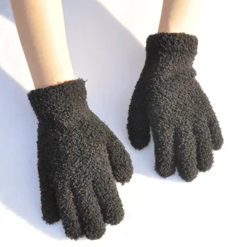 Однотонные бархатные перчатки Мужские и женские зимние толстые теплые холодные трикотажные перчатки из овечьей шерсти на полный палец варежки женские зимние