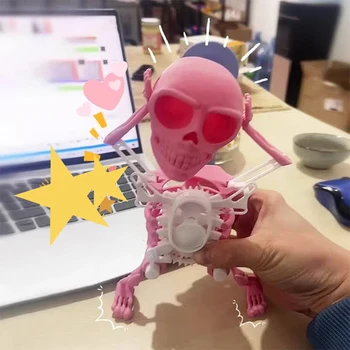 3D-печать Танцующий розовый скелет Украшение Трясущаяся голова Шестерни Пружина Череп Игрушки Украшения для домашнего рабочего стола Детские подарки