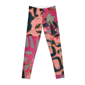 Напечатанный вручную абстрактный алфавит в розовом и синем цветах Спортивная одежда для тренажерного зала Женская активная одежда Женские леггинсы