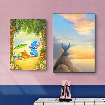 Disney Interstellar Baby Stitch Картины на холсте Мультфильм Аниме Плакаты и принты Настенные картины для гостиной Домашний декор