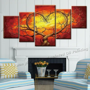 5 панель холст искусство бесплатная доставка современная стена искусство дома декоративная абстрактная фигура картина маслом на холсте красное дерево любви