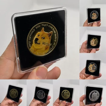 8 Дизайны Красивые WOW Позолоченные Dogecoin Памятные монеты Милая собака Сувенирная коллекция Подарки с акриловым квадратным корпусом
