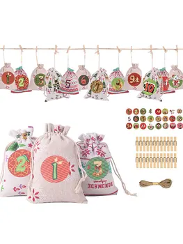 Сумка с календарем обратного отсчета до Рождества | Подарочный мешочек для конфет на шнурке | Рождественские мешковины из 24 штук для