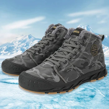 Мужская хлопчатобумажная обувь Плюшевая теплая походная обувь на открытом воздухе Противоскользящие водонепроницаемые походные ботинки для активного отдыха осенью и зимой