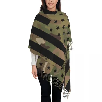 Роскошный военный камуфляжный шарф с кисточками под флагом США Женщины Зима Осень Теплые шали Накидки Леди Камуфляж Армейские шарфы