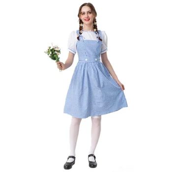 Взрослый Дороти Горничная Синее клетчатое платье Косплей Хэллоуин Костюм Октоберфест Дирндль Для женщин