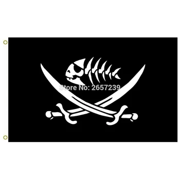флаг пиратской рыбы с мечами 3x5ft баннер 100D 150X90CM полиэфирная латунь втулки на заказ66,