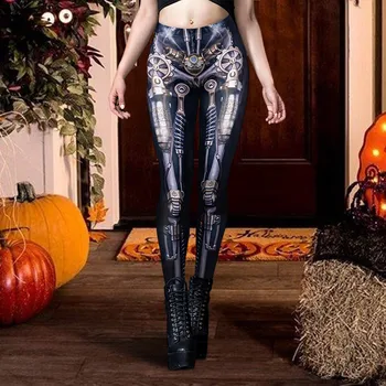 Женская мода Хэллоуин Костюм Снаряжение Цифровая печать Леггинсы для йоги Толстые леггинсы с карманами для женщин