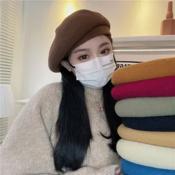 Новая осенне-зимняя корейская версия Женский универсальный шерстяной берет, японская винтажная шляпа художника, британская художественная шляпа