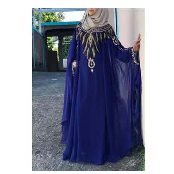 Синее платье Уникальная этническая мода Марокко Дубай Вечеринка Кафтаны Абайя Модная свадьба Европейские и американские модные тенденции
