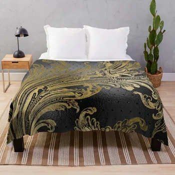 Элегантное черно-золотое одеяло из свежего полиэстера