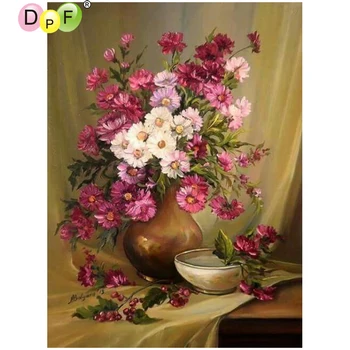 DPF DIY Розовая ваза для цветов ремесла, рукоделие, алмазная мозаика, квадратная домашняя вышивка, алмазная вышивка, алмазная живопись, вышивка крестом