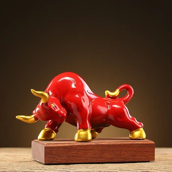 Статуя коровы скульптурные украшения керамическая красная корова буйная счастливая корова животное гостиная декоративный творческий подарок