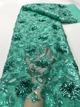зеленая кружевная ткань 2023 высокого качества африканские 3D пайетки кружева французская тюль кружевная ткань швейцарское кружево нигерийские сетчатые ткани для платья
