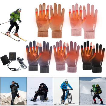  Зимние лыжные перчатки с сенсорным экраном USB Перезаряжаемые 2-пальцевые перчатки с подогревом для езды на велосипеде, бега, вождения, пеших прогулок, ходьбы для женщин и мужчин