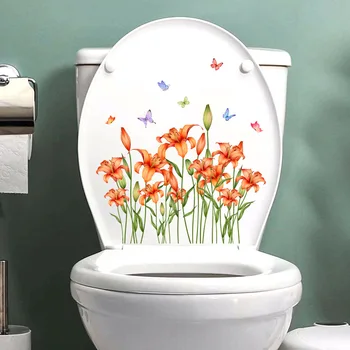 ботанические цветы бабочка туалет наклейки фон стены украшения ванной комнаты наклейки на стену самоклеящиеся наклейки на стену