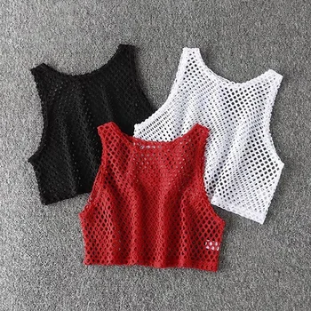 Сексуальный черный/красный полый укороченный топ 2022 сетчатая футболка женская свободная мода летние базовые топы для женщин ажурная рубашка