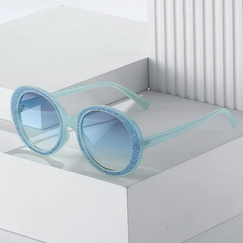 Роскошные синие круглые солнцезащитные очки Женщины Бренд Дизайнер Элегантные Маленькие Оправы Хип-Хоп Солнцезащитные Очки Мужчины На Открытом Воздухе Путешествия Очки gafas de so