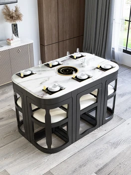 Мраморный обеденный стол, небольшой бытовой тип, современный простой термоусадочный круглый стол, индукционная плита, легкий и роскошный твердый