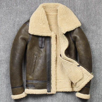 2023 Мужская зимняя куртка-авиатор из натуральной кожи Овчина из овчины Куртки из натуральной кожи Высококачественные мужские пальто-бомберы B3