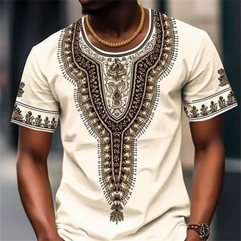 Мода Лето Мужчины С коротким рукавом 3D Винтаж Принт Повседневные Мужские Африканский Стиль Толстовки Оверсайз Мужская Высококачественная Уличная Одежда