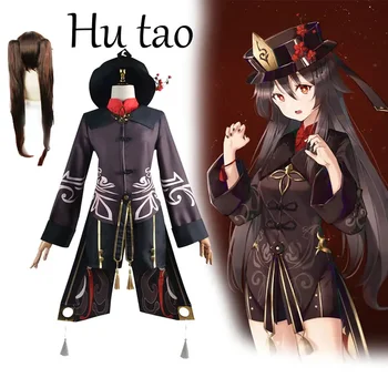 Аниме Игра Genshin Impact Hutao Косплей Униформа Длинные волосы Китайский стиль Парик костюм Вечеринка Хэллоуин Костюмы для женщин