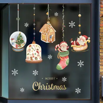 Стеклянная наклейка из ПВХ 2023 Счастливого Рождества Рождественский декор Новый домашний декор Новогодние наклейки 30x45 см Подарки Санта-Клауса