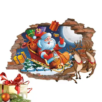 Рождественские наклейки Съемные 3D настенные рисунки Прорыв сквозь стену Забавный настенный декор Самоклеящиеся рождественские украшения для спальни