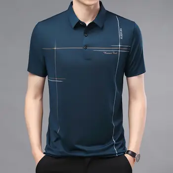 Летние мужские рубашки поло с коротким рукавом Уличная мода Мужская одежда Быстросохнущая футболка Лацкан Свободный базовый повседневный пуловер Топы