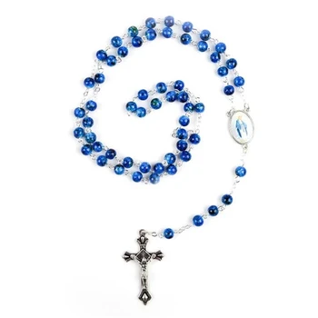 католические четки ожерелье стеклянные бусины распятие кулон мода религиозные ювелирные изделия для женщин девушка крещение подарок