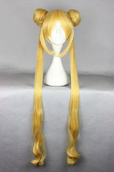 Tsukino Usagi 120 см Длинный Золотой Термостойкий Синтетические Волосы Косплей Парик + Шапка Для Парика