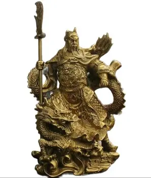 23 см Китай Латунь Дракон Мантия Подставка Дракон Воин Гуань Гун Юй Дверь-Бог Меч Статуя