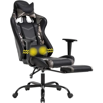 Игровое кресло Гоночный офисный стул Эргономичный настольный стул Массаж Реклайнер из искусственной кожи Компьютерное кресло для ПК с поясничной опорой Подголовник