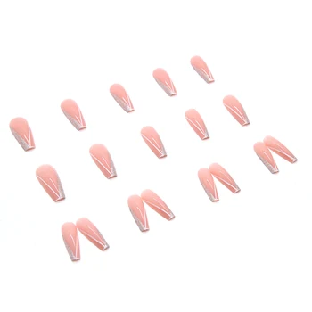 Розовые накладные ногти с длинным принтом Сверхгибкие стойкие накладные ногти для профессионального салона ногтей