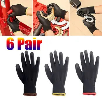 6 пар безопасных рабочих перчаток Черные нейлоновые хлопковые перчатки Промышленные строители Захват Защитные рабочие перчатки