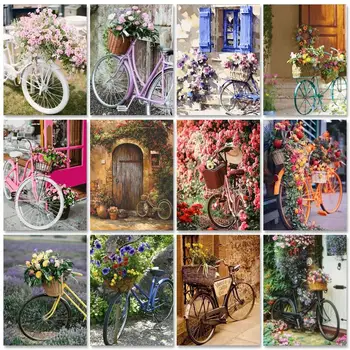 RUOPOTY Акриловые цветы Велосипедная краска по номерам Рисование на холсте DIY Безрамная масляная роспись вручную Уникальный подарок для взрослых