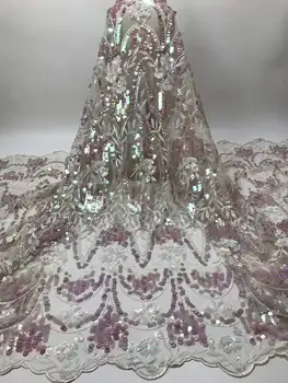  Новейшее нигерийское кружево frabric высокое качество французский тюль кружева с пайетками вышитая кружевная ткань для свадебного платья CDW-513