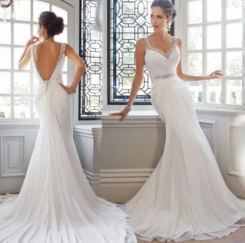 2021 Новое европейское и американское сексуальное свадебное платье в стиле ретро Deep V Diamond Ornament Маленькое шлейфовое шифоновое свадебное платье