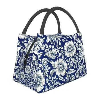 William Morris Blue Mallow Цветочный узор Изолированные сумки для ланча для мужчин Многоразовый охладитель Thermal Bento Box Работа Пикник