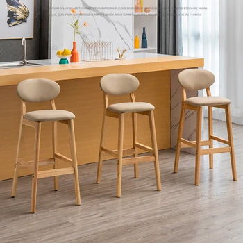  Современный минималистичный бар из массива дерева Барные стулья Nordic Барная мебель Домашний высокий барный стул Кофейный ресторан Спинка стойки регистрации Барный стул