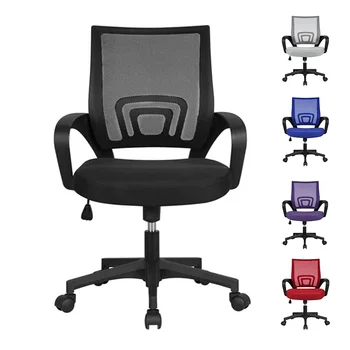 Smile Mart Регулируемое сетчатое вращающееся офисное кресло со средней спинкой и подлокотниками, доступное в черном/темно-сером/сером и других цветах