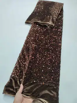 Оптовая продажа африканской кружевной ткани 2023 Высококачественное бархатное кружево коричневое 3D с пайетками нигерийское кружевное свадебное платье