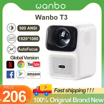 2023 Новый глобальный интеллектуальный портативный проектор Wanbo T3 500ANSI люмен Автофокус / коррекция Full HD 1080P HDR10+ Проектор для домашнего кинотеатра