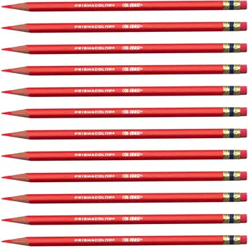 Prismacolor Col-Erase Стираемый цветной карандаш VERMILION Set/12, одинарные карандаши красного цвета с ластиками, карандаши художественного качества